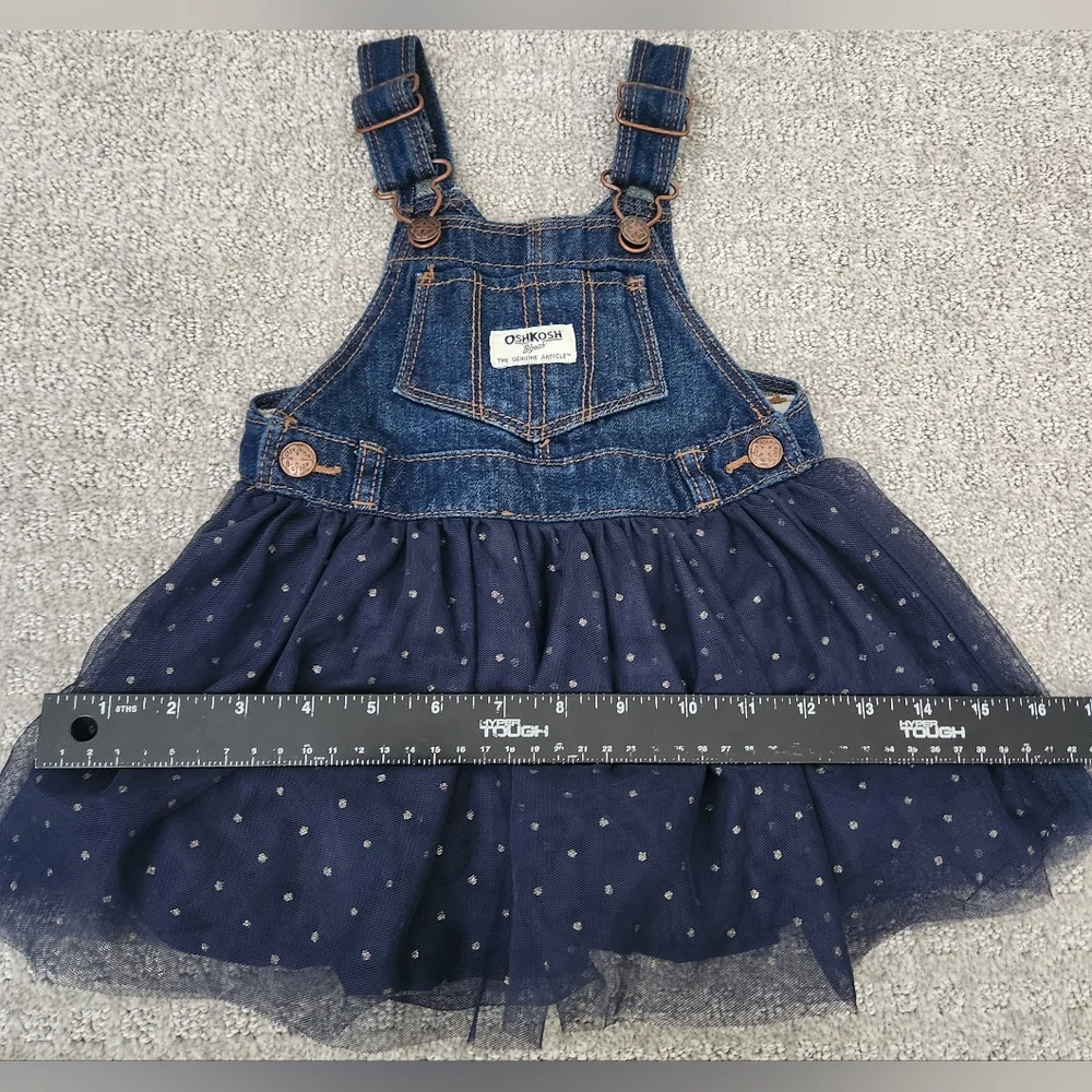 Oshkosh B’Gosh Vestbak Overall Dress Navy Tulle Sparkle Polka Dot Size 18 Months